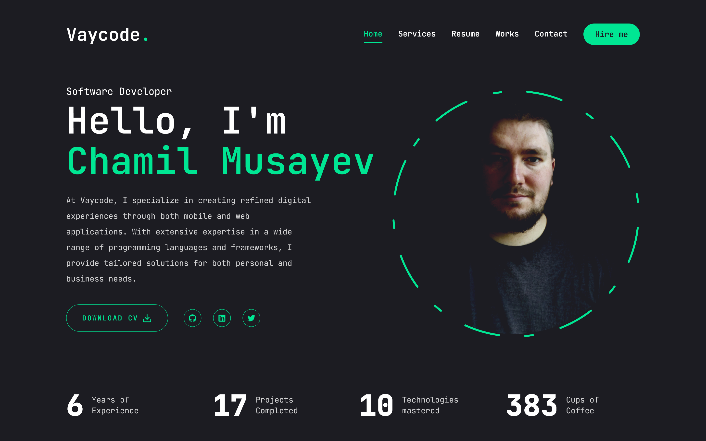 Homepage of the old Vaycode website